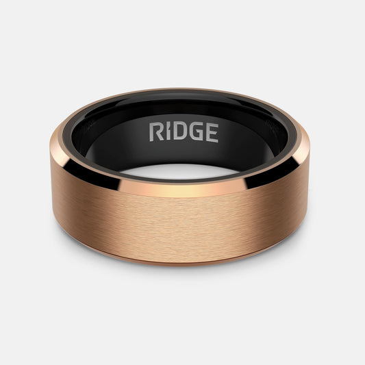 Ridge 8mm Beveled Ring Set - 18K Rose Gold