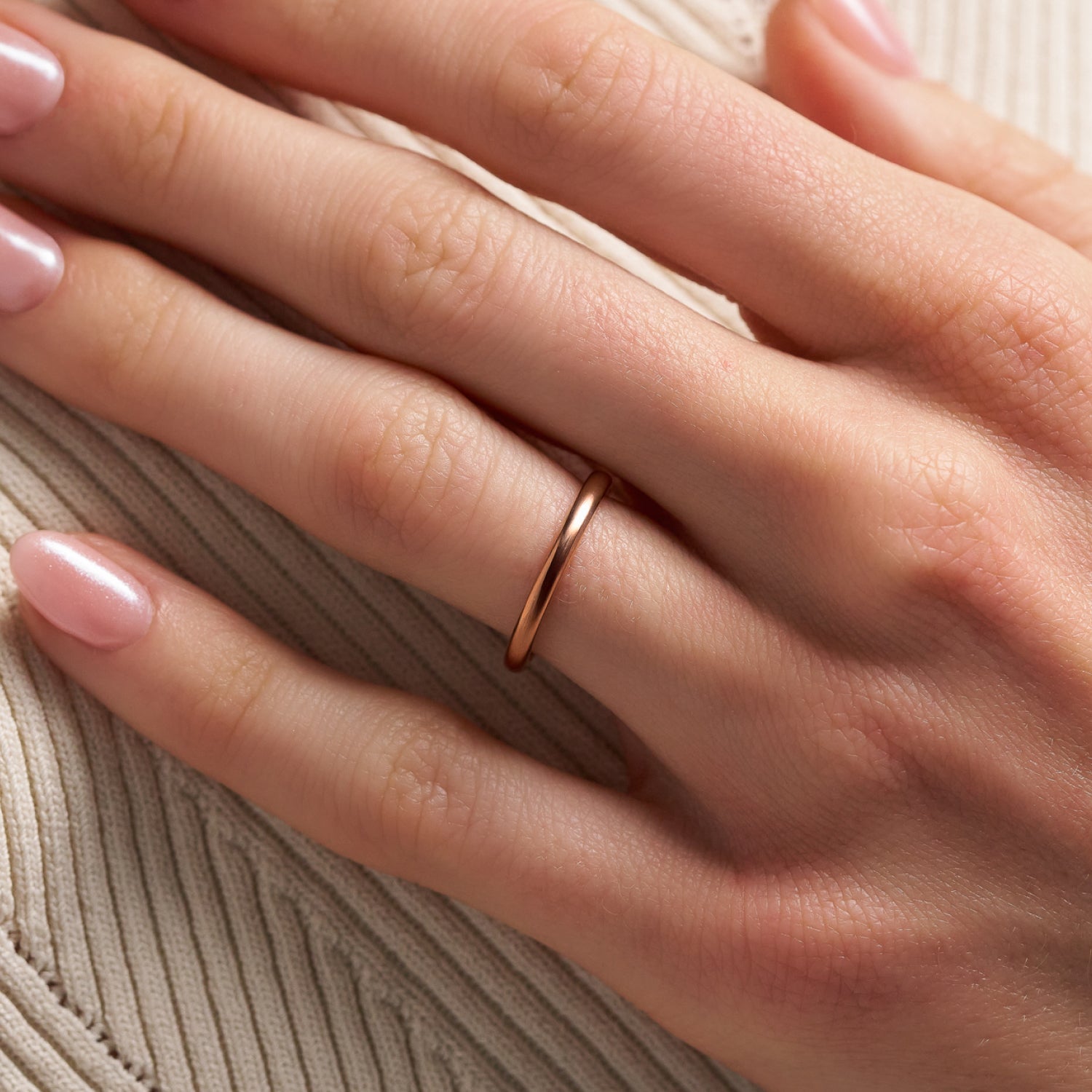Ridge 2mm Rounded Ring Set - 14K Rose Gold